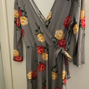 Floral Striped Wrap Dress